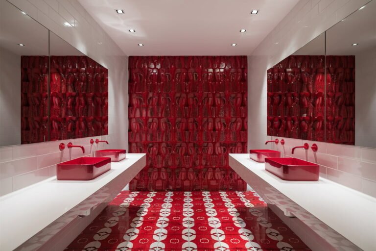 Bold Red Accents in a Contemporary Bathroom