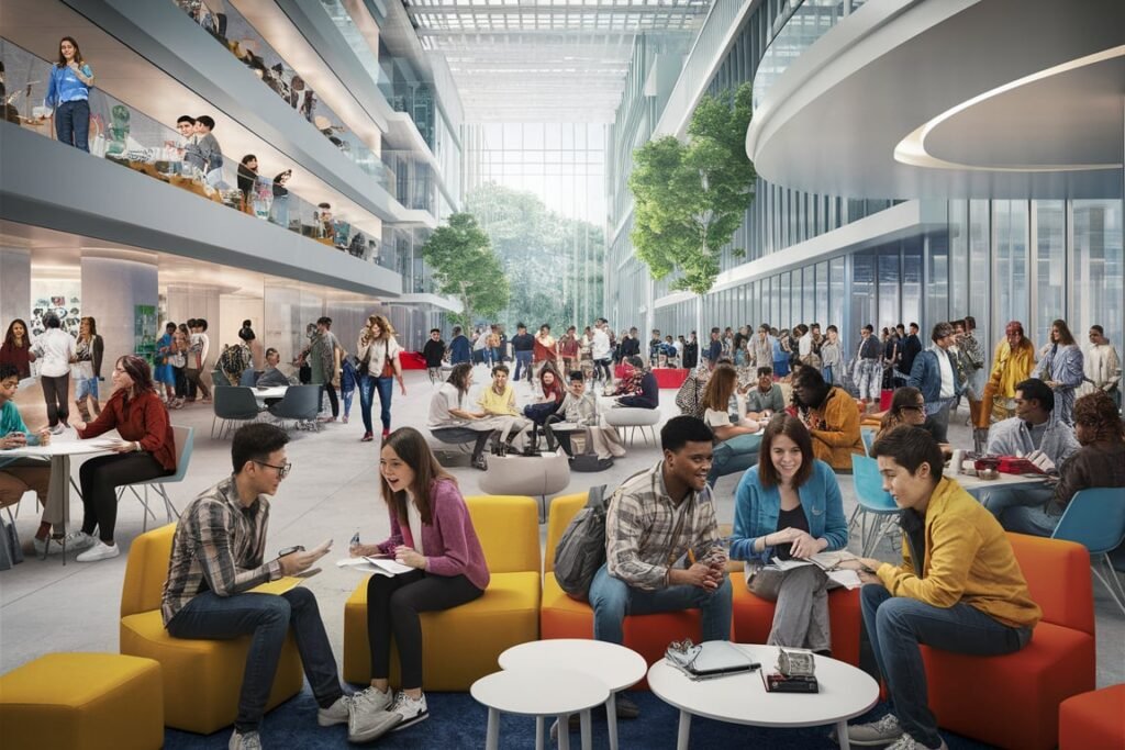 Bustling Student Hub with Open Atrium