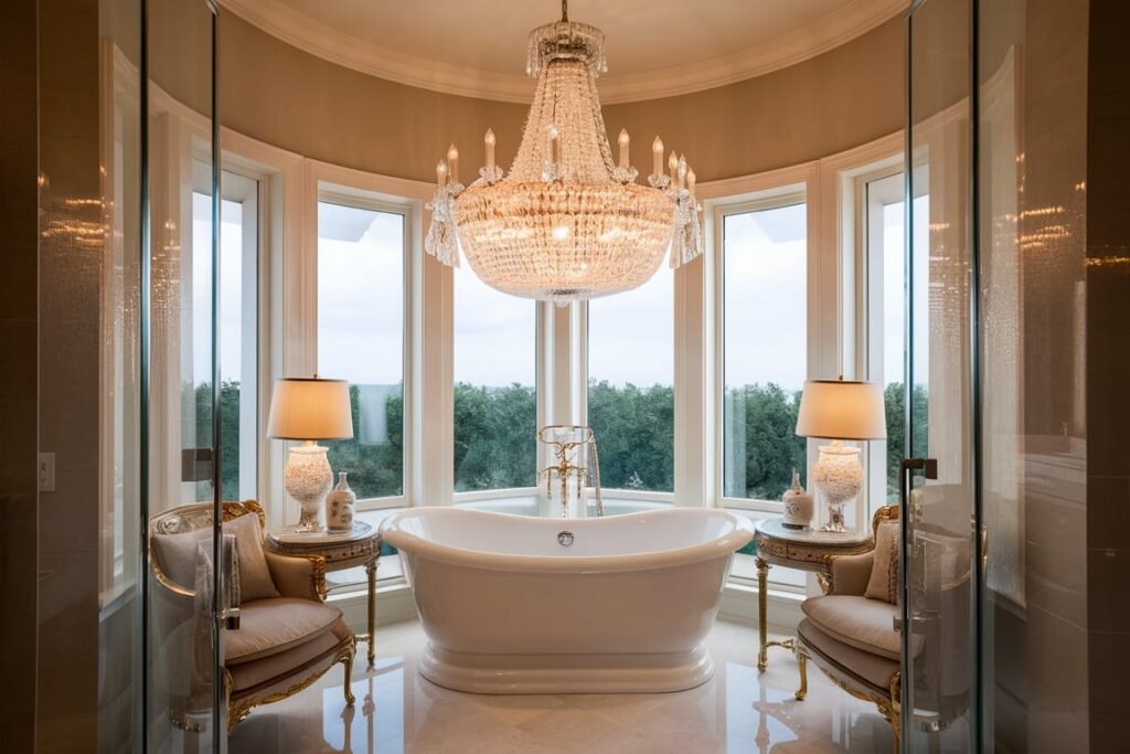 Chandelier Elegance Over a Freestanding Tub