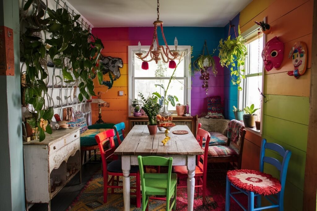 Eclectic Small Dining Room with Vibrant Decor