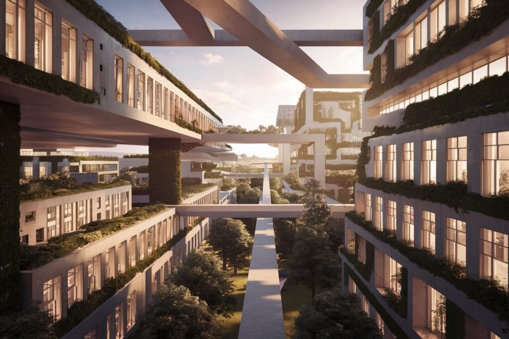 2. Futuristic Campus with Interconnected Buildings