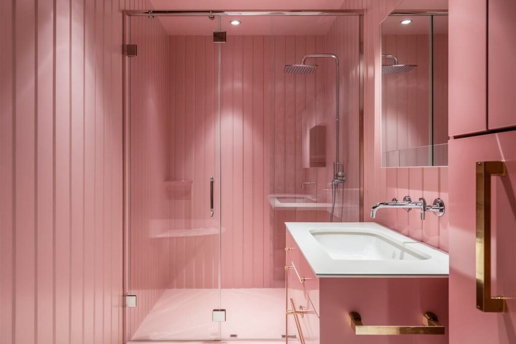 Modern Pastel Pink Bathroom
