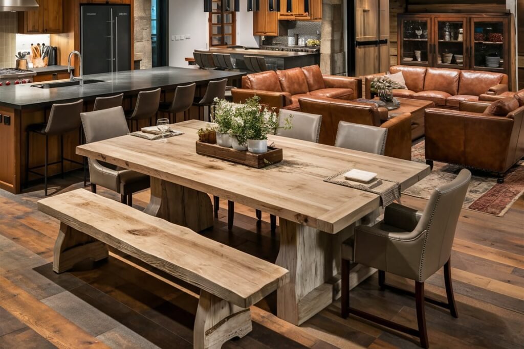 Modern Rustic Fusion: Open-Plan Dining Room Layout