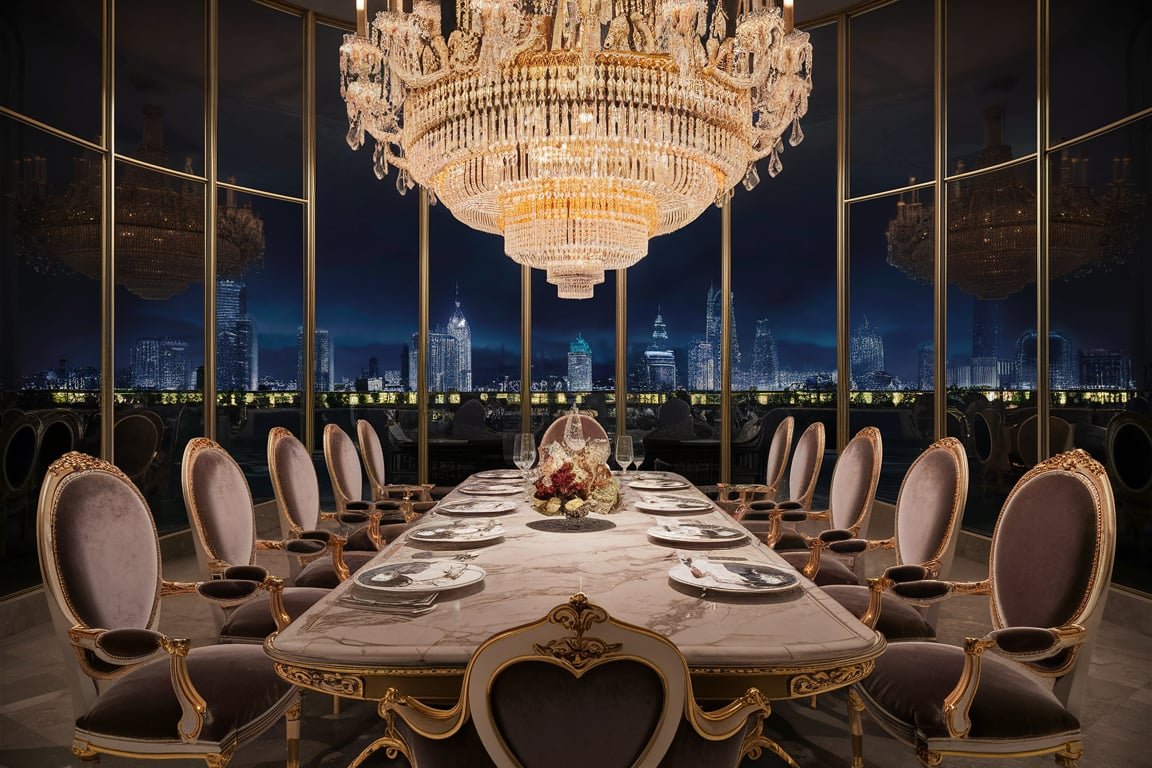 Opulent City Skyline Dining Room