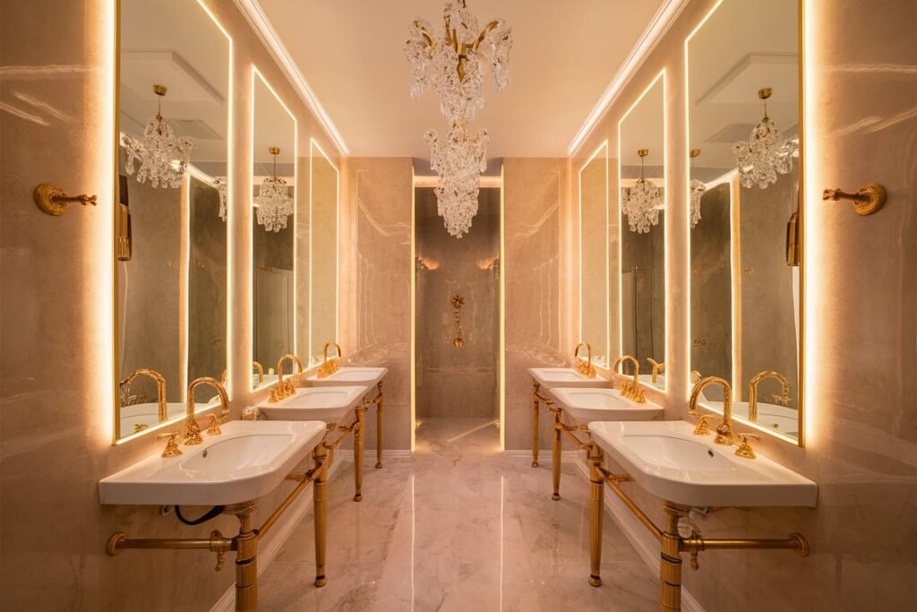 Opulent Washroom with Custom Lighting