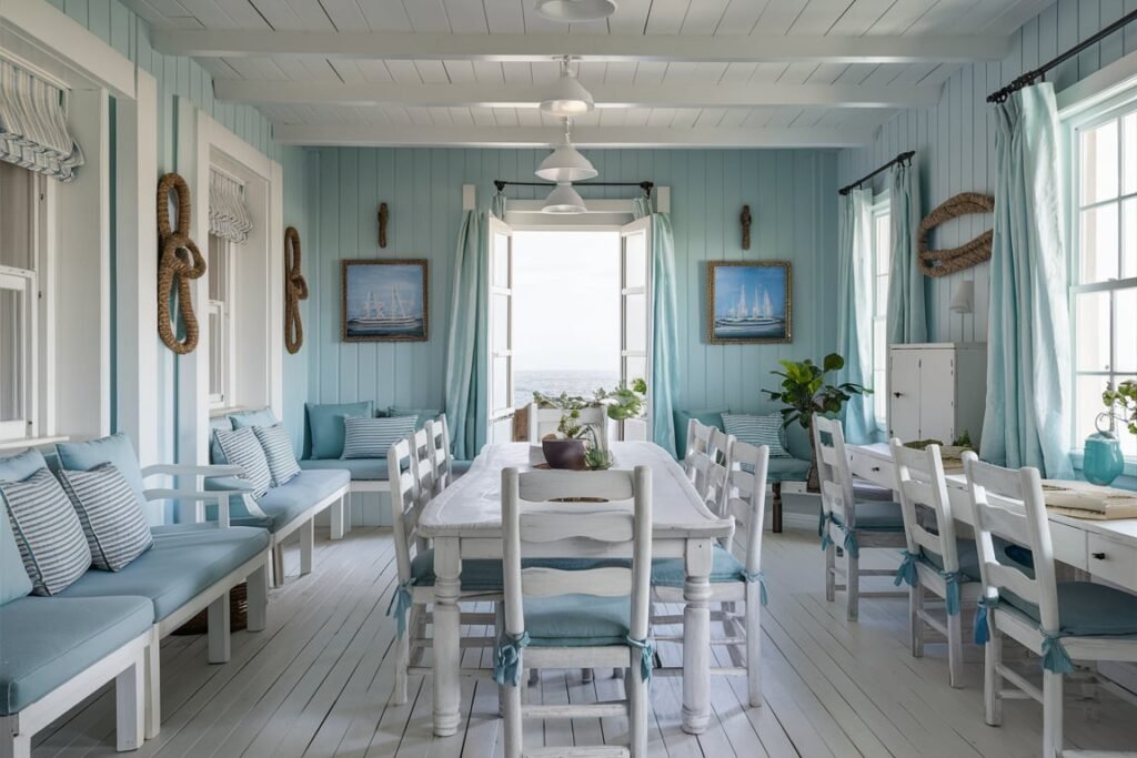 Pastel Blue Coastal Dining Room
