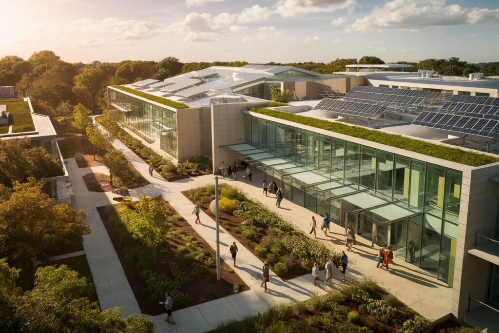 1. Sleek University Building with Glass Facades