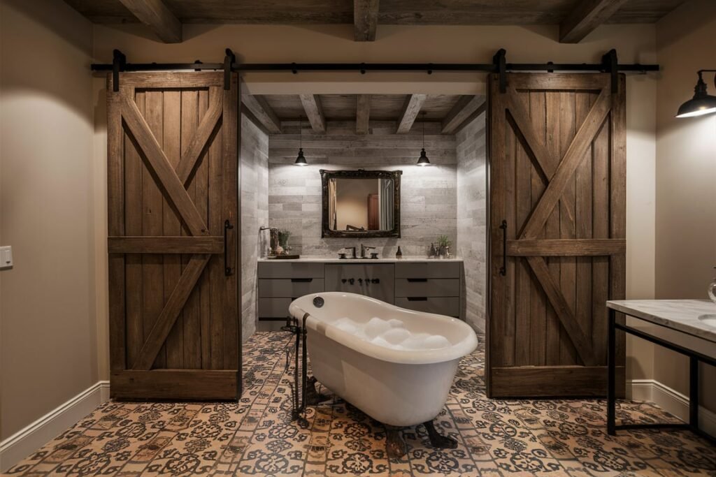 Sliding Barn Door with Patterned Tiles
