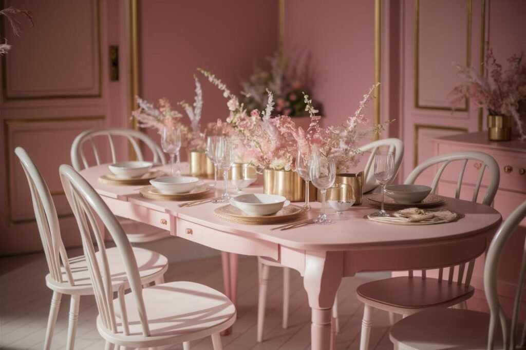 Soft Pink Pastel Dining Room
