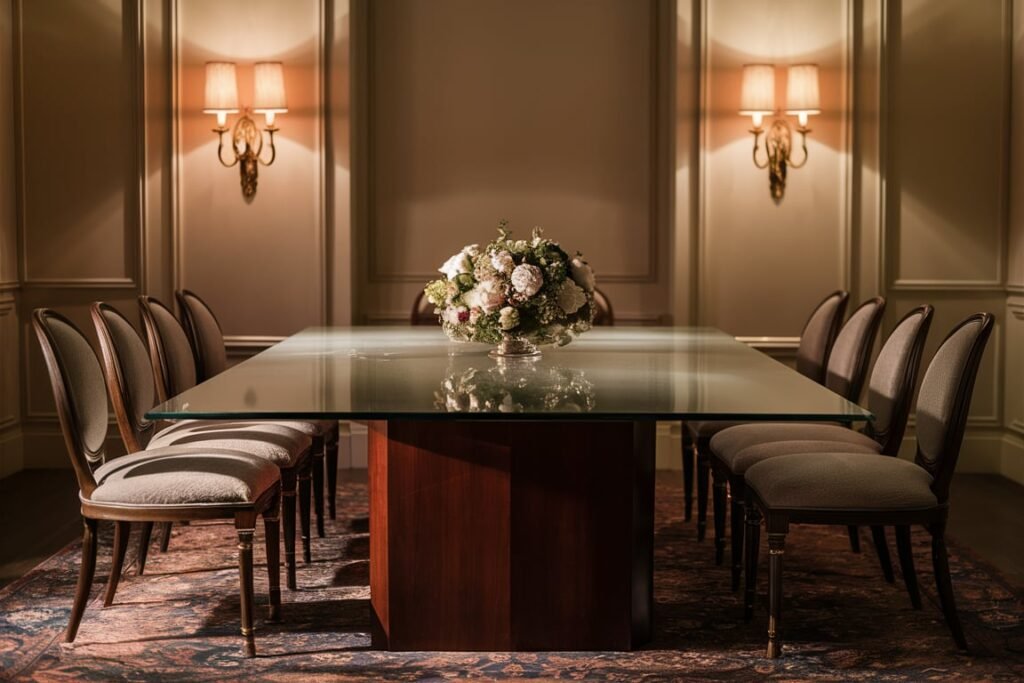 Sophisticated Glass and Upholstery