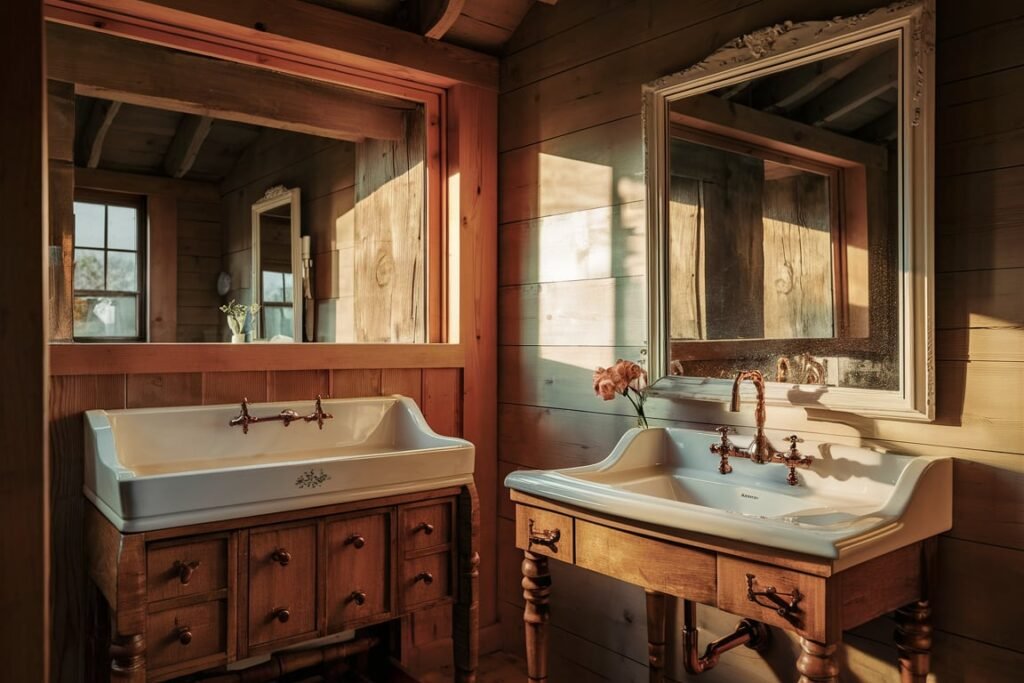 Vintage Mirror and Wooden Vanity
