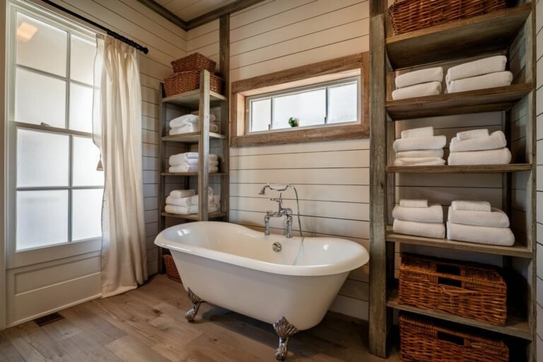 Cozy Farmhouse Bathroom with Shiplap Walls