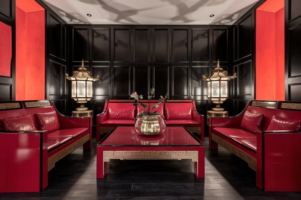 Asian-Inspired Red and Black Design