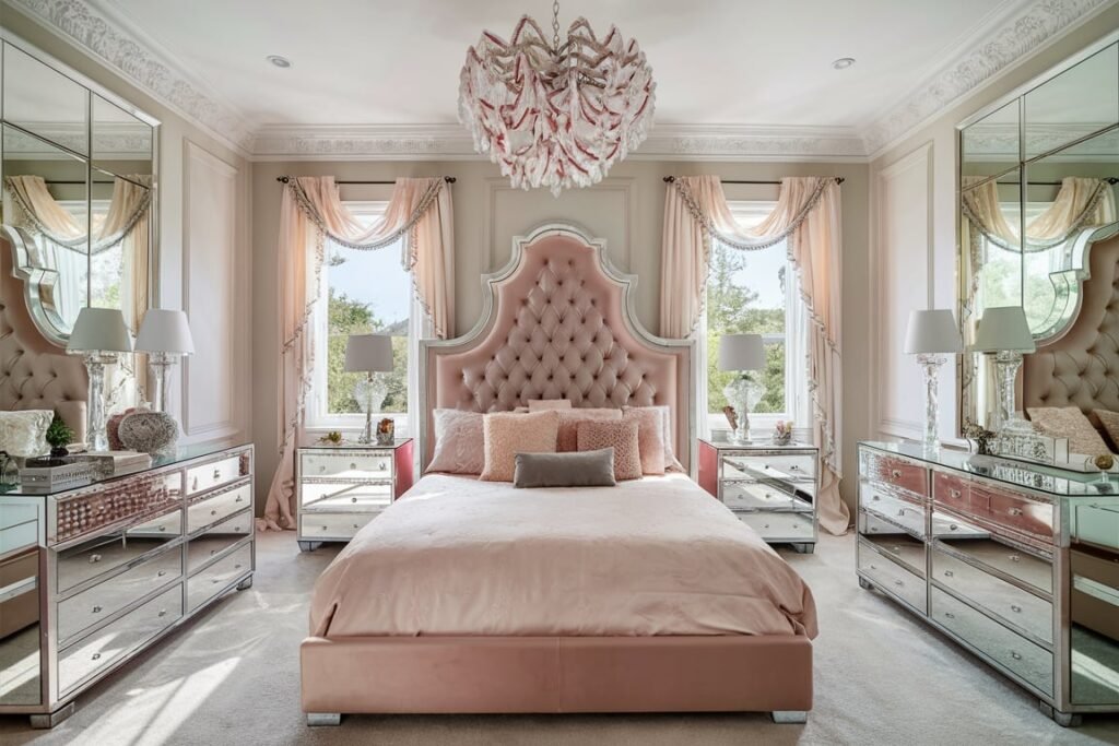 Blush and Gray Sophistication with Mirrored Accents