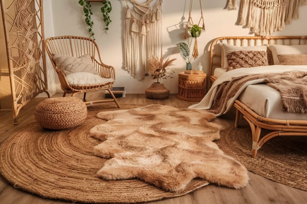 Boho Jute and Beige Faux Fur Combination