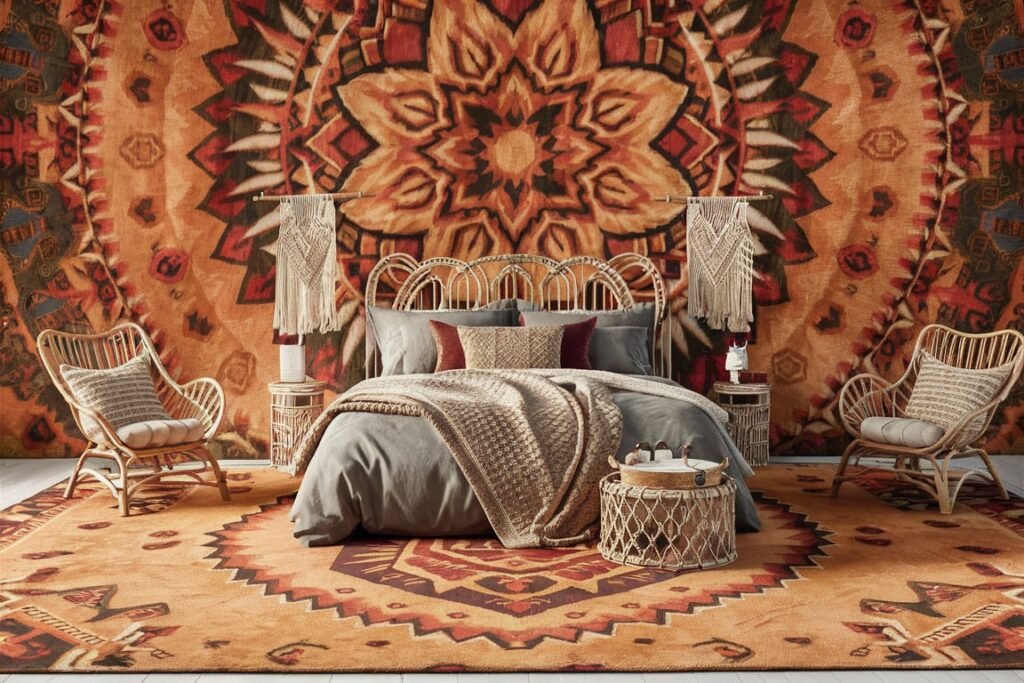 Boho Oversized Rug with Tribal Patterns
