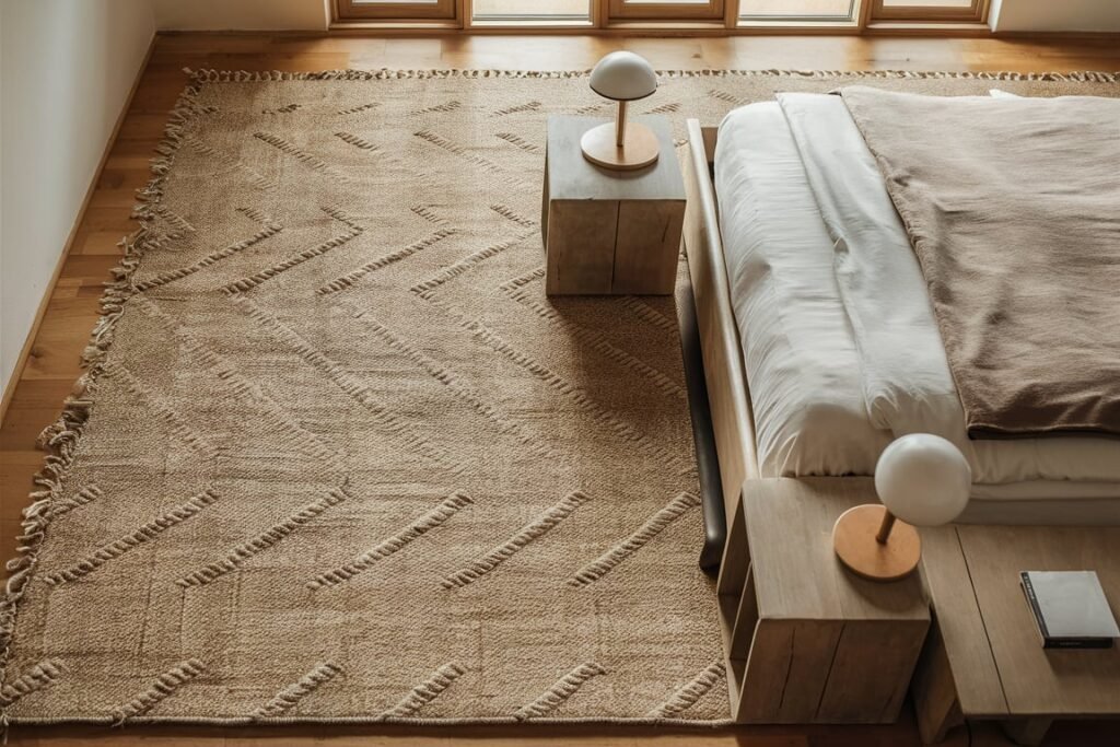 Chevron Patterned Neutral Rug for Minimalist Bedrooms