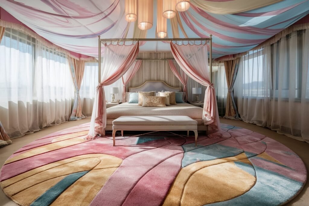 Circular Pastel Oversized Rug for Romantic Bedrooms
