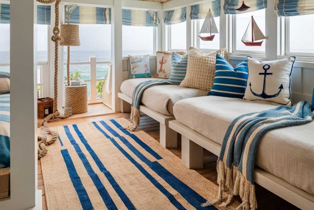 Coastal Blue and White Striped Runner

