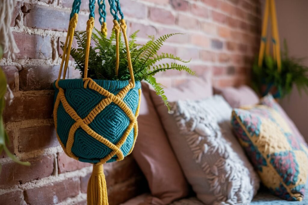 Colorful Macramé Planter with Fern
