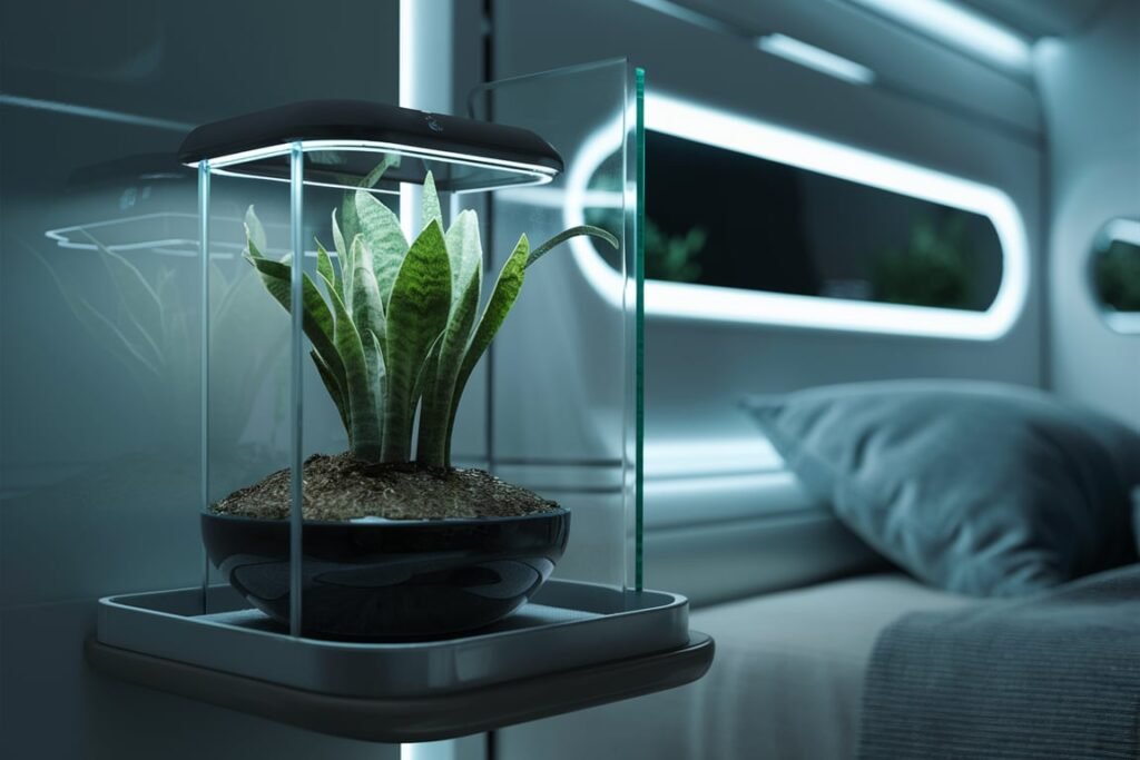 Compact Snake Plant in a Futuristic Terrarium
