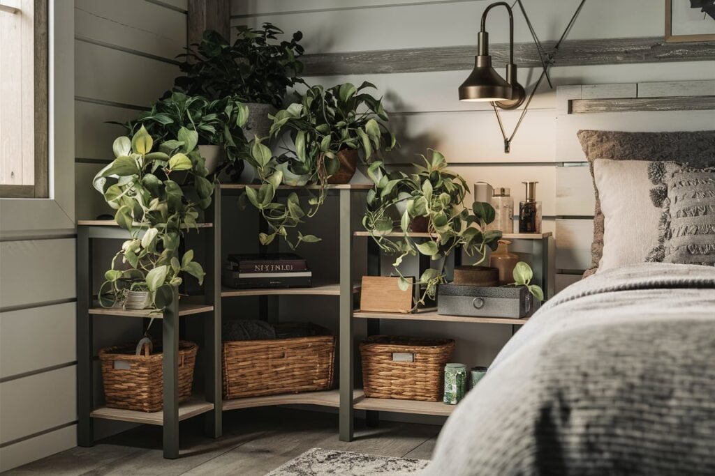 Corner Plant Stand with Shelves and Storage
