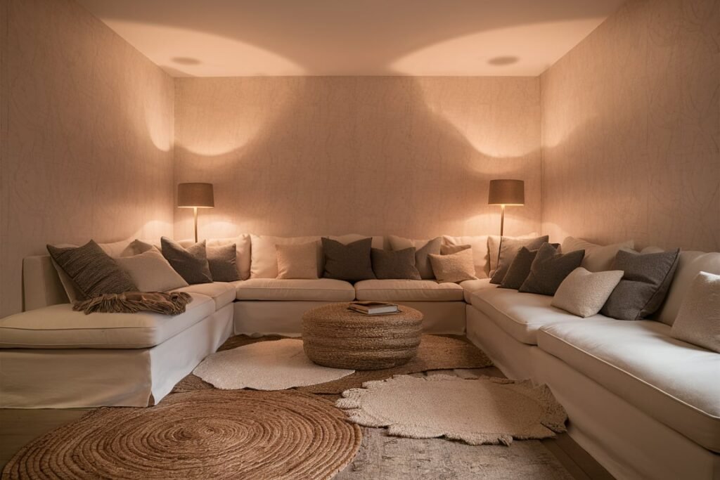 Cozy and Inviting with Soft Grey Walls
