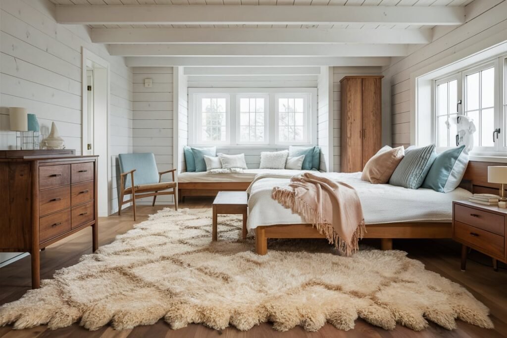 Cream-Colored Shag Rug for Scandinavian Style
