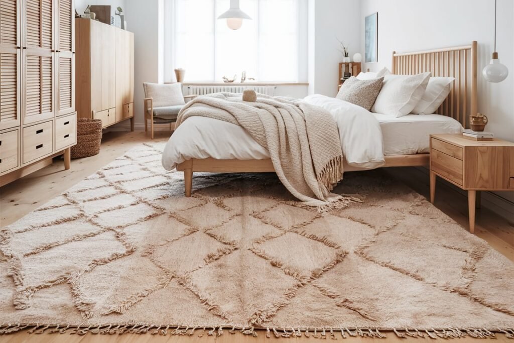 Cream Moroccan Rug with Tribal Patterns
