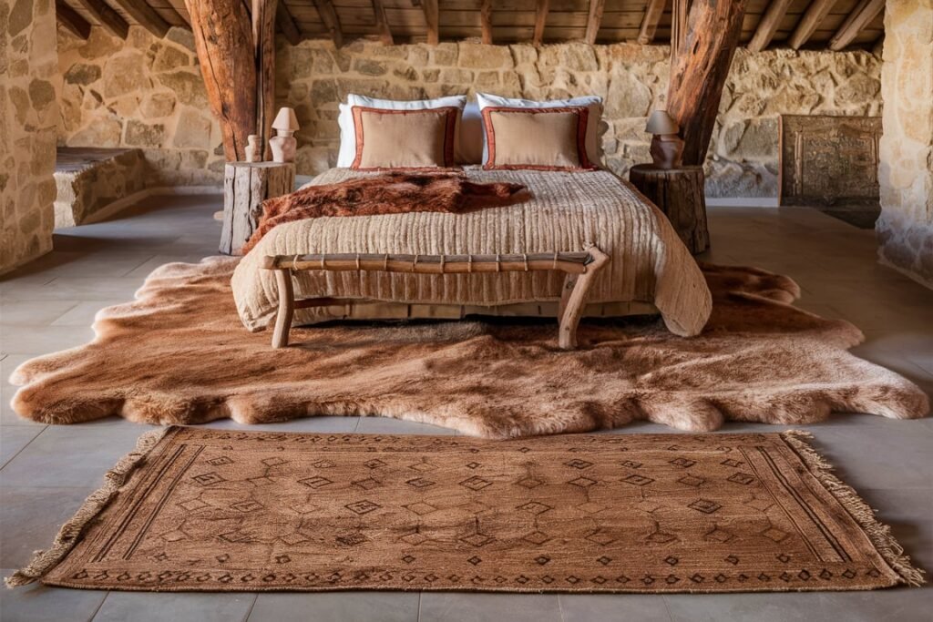 Earthy Jute and Faux Fur for Rustic Bedrooms