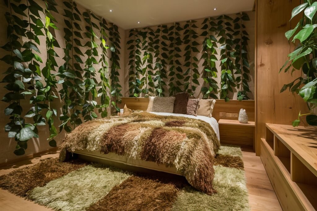 Earthy Multi-Tonal Shag Rug for Nature-Inspired Bedrooms
