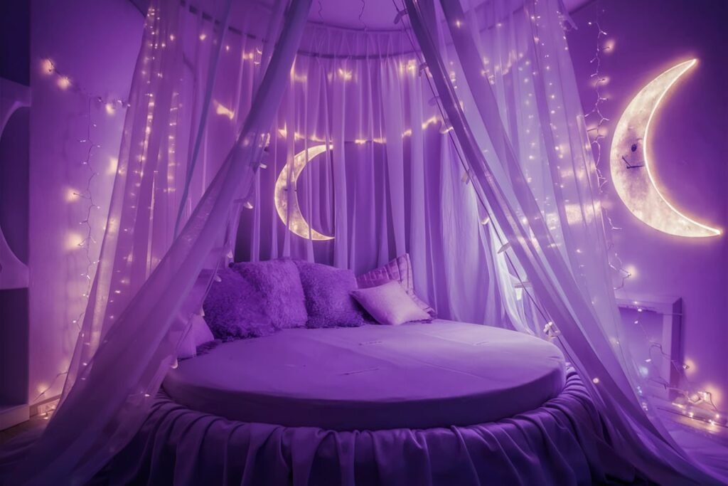 Ethereal Lavender Room with Glowing Fairy Lights