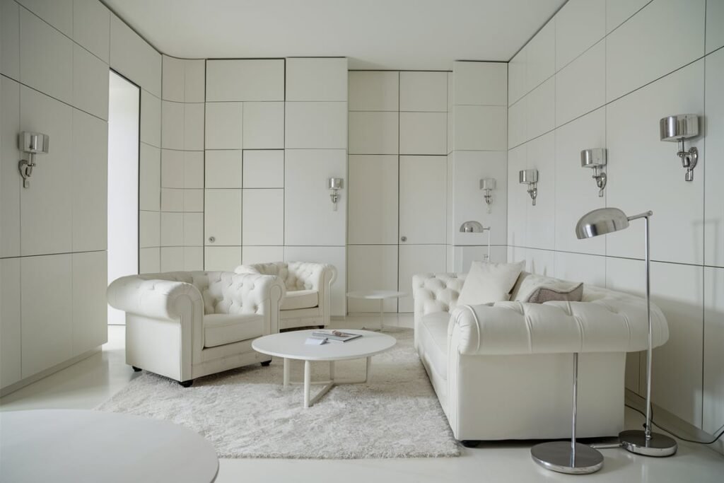 Futuristic All-White Living Room
