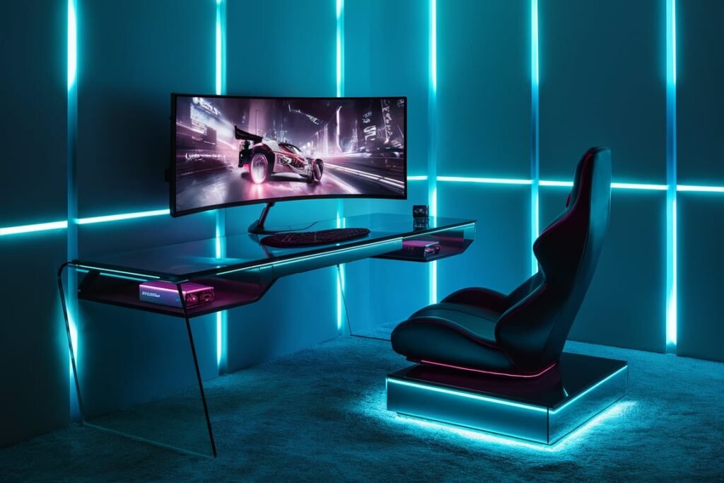 Futuristic Glass Desk Setup
