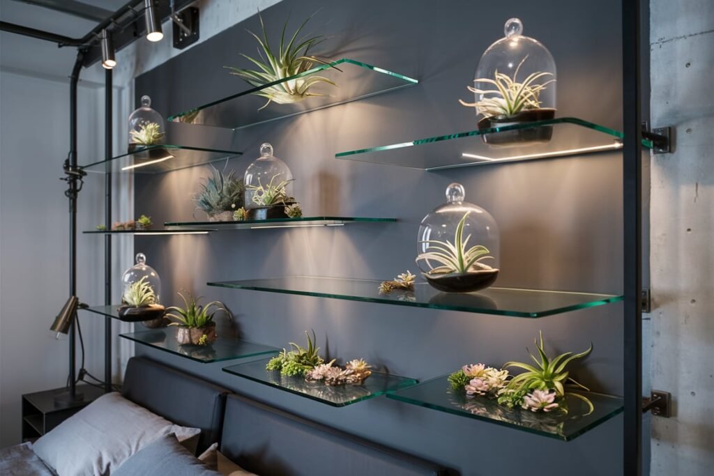 Glass Shelves with Air Plants and Succulents
