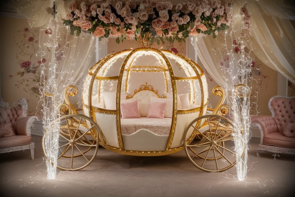 Gold Carriage Bed with Magical Details
