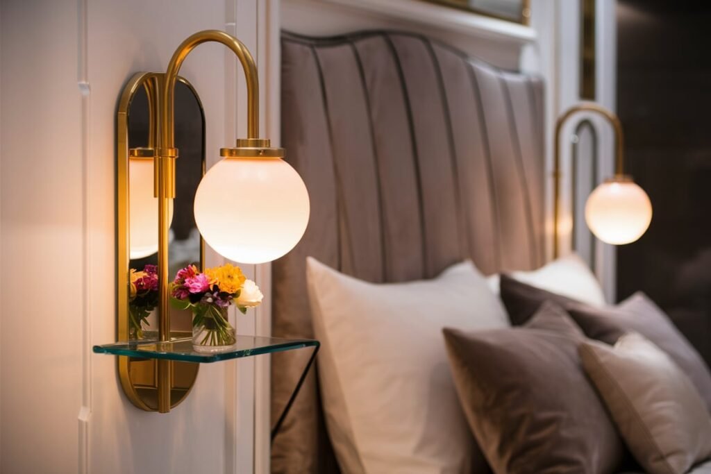 Gold Sconce with Glass Shelf for Luxe Style
