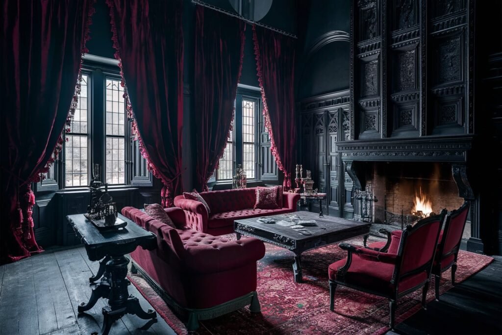 Gothic Living Room with Black and Red Accents