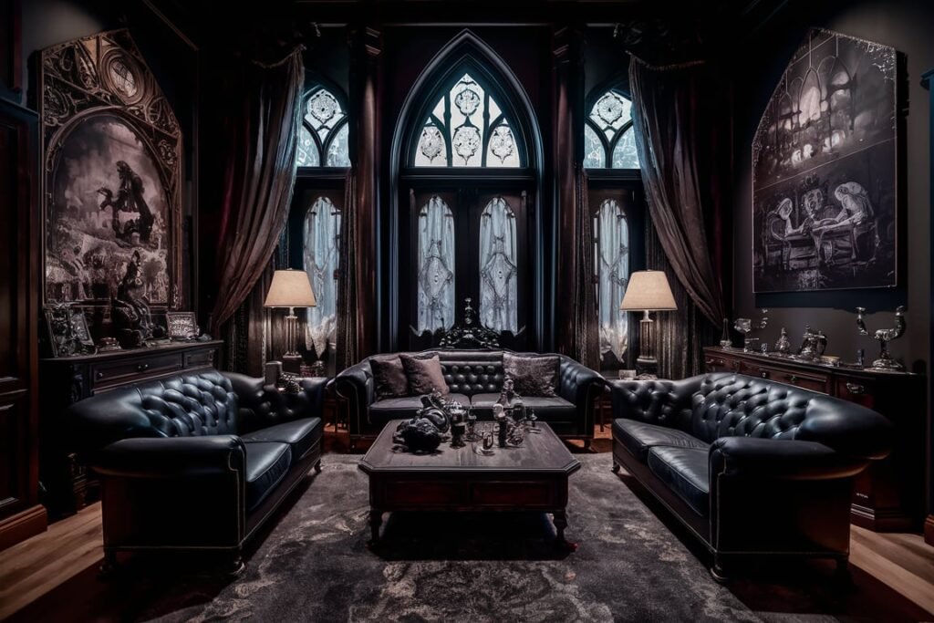 Gothic Living Room with Medieval Architecture and Luxurious Details