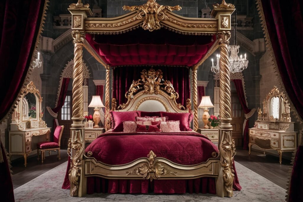 Grand Four-Poster Bed in Castle-Inspired Setting