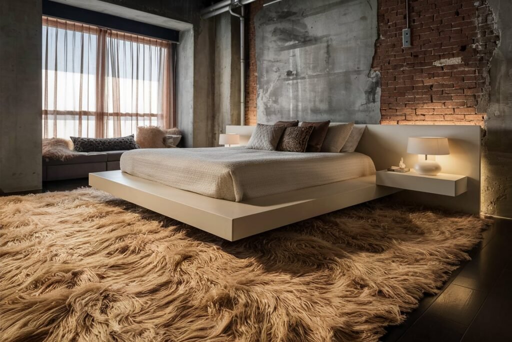 High-Pile Shag Rug for Modern Industrial Bedrooms