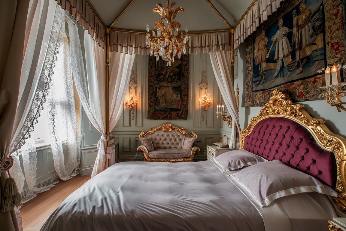 Luxurious Canopy Bed with Golden Accents