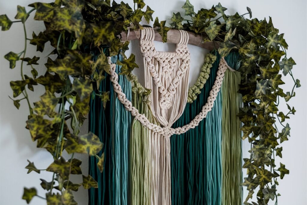 Macramé Hanging with Faux Ivy
