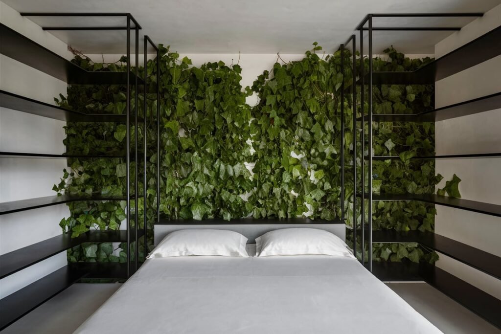 Minimalist Black Metal Shelves with Ivy
