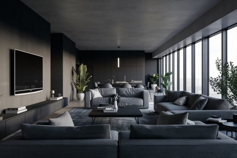 Modern Minimalist Black and Grey Living Room