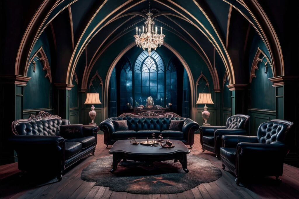 Mysterious Gothic Living Room with Medieval Touches