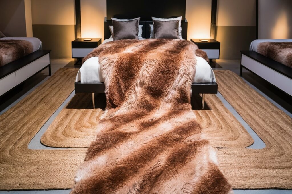 Oversized Jute Rug with Diagonal Faux Fur Layering