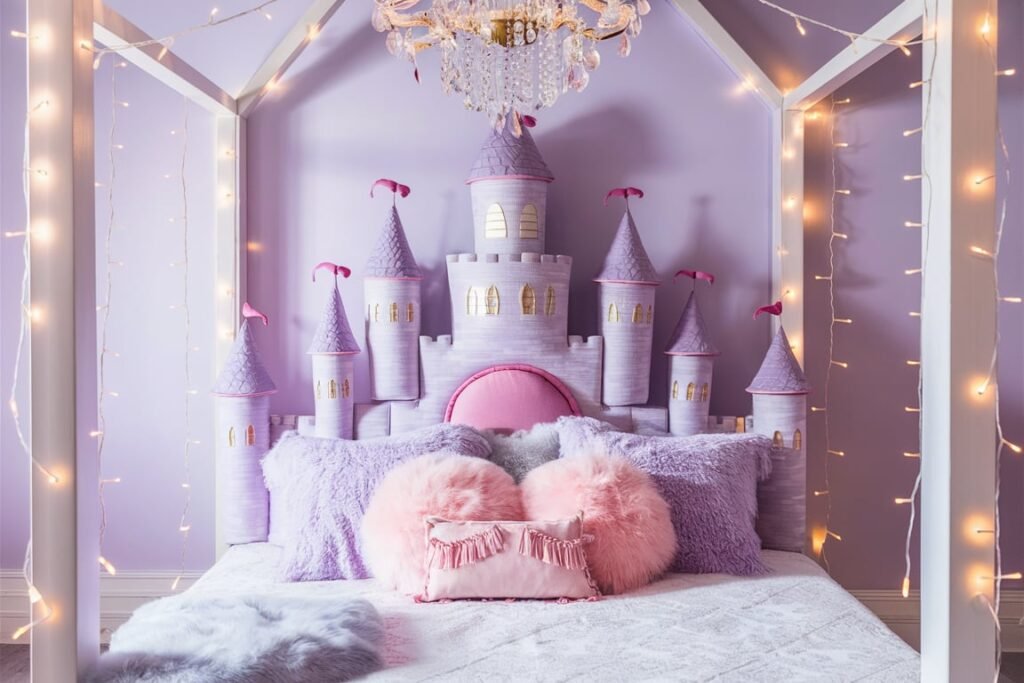 Pastel Lavender Princess Bedroom with Castle Bed
