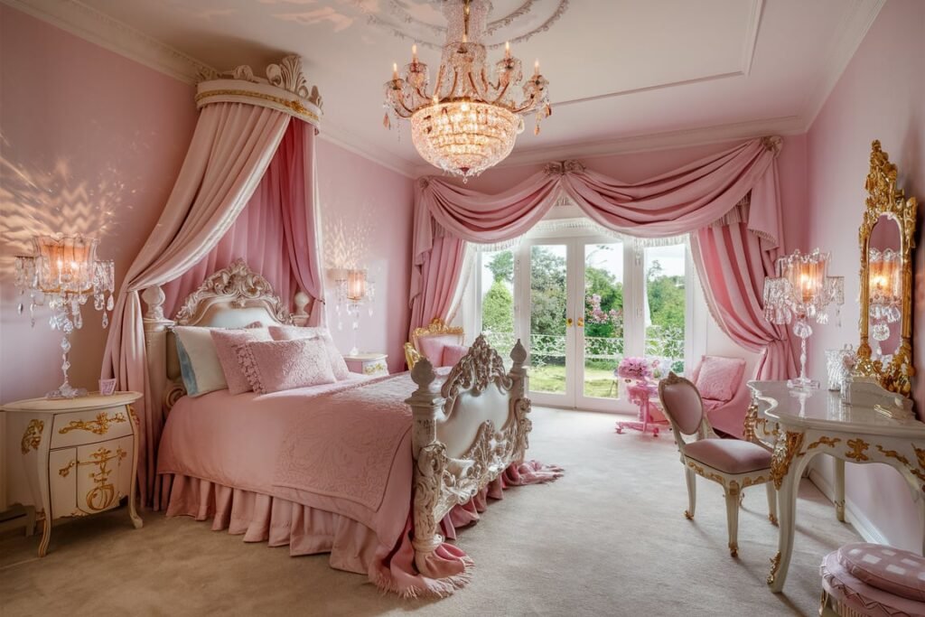 Pastel Pink and Gold Royal Bedroom
