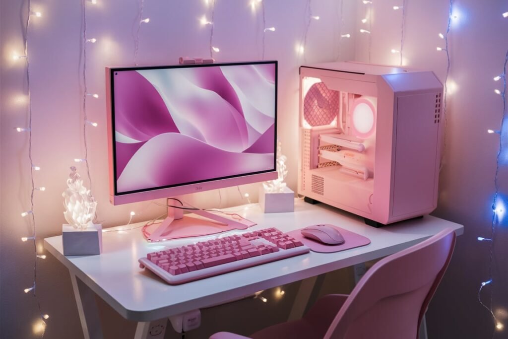 Pink-Themed Compact Gaming Station
